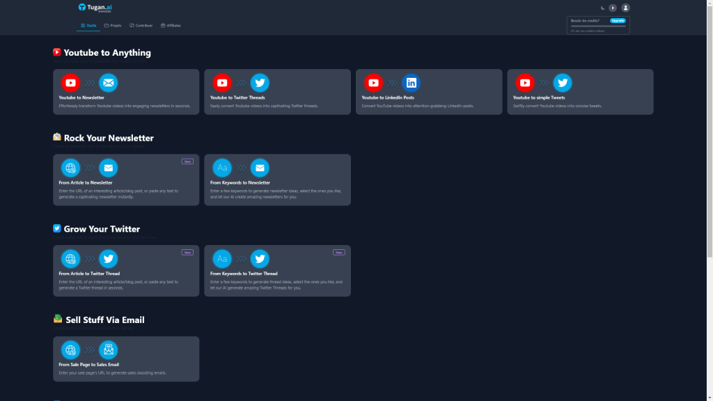 Fonctionnalité du logiciel de copywriting